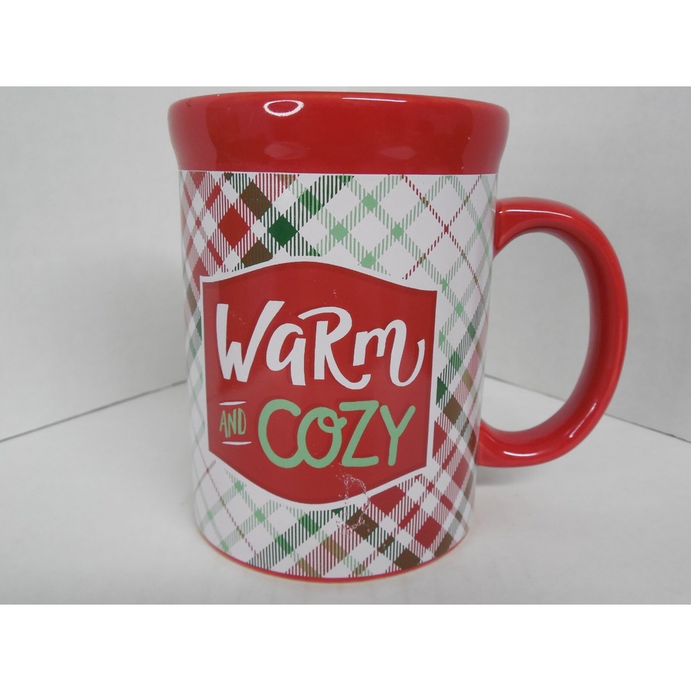 DesignPac Warm And Cozy Holiday Coffee/ Tea Mug Cup  Red Green White Plaid